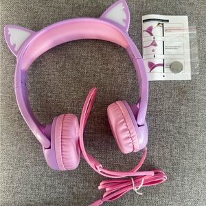 Pink and Purple Light Up Cat Ear Kids Headphones